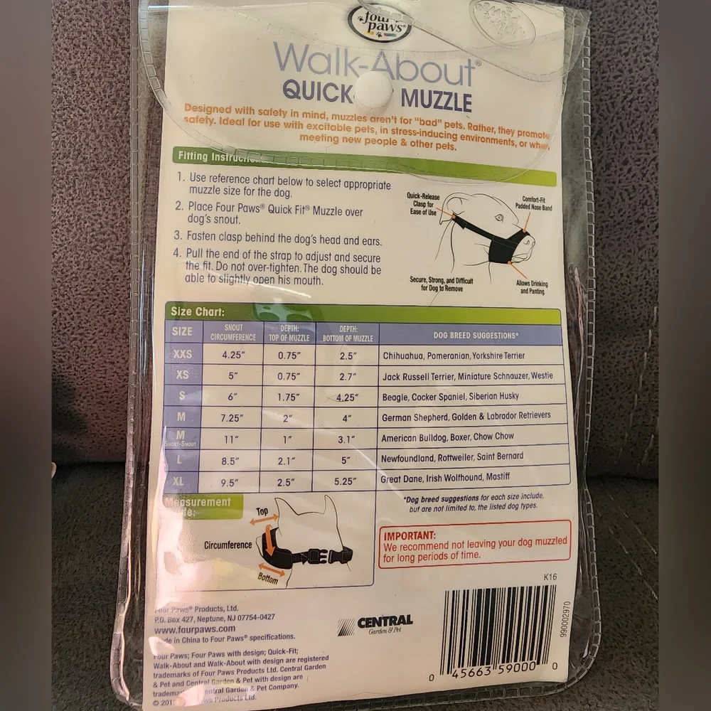 New In Package Four Paws Walk-About Quick-Fit Dog Muzzle 0-XX-Small